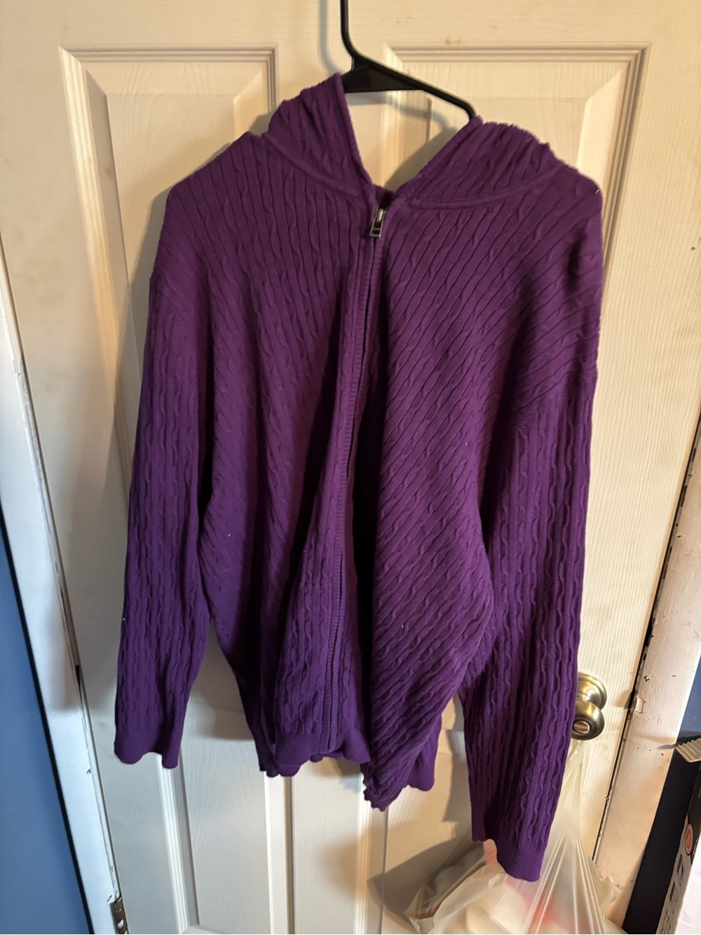 Basic Editions Purple Hooded Zip-Up Cable Knit Cardigan